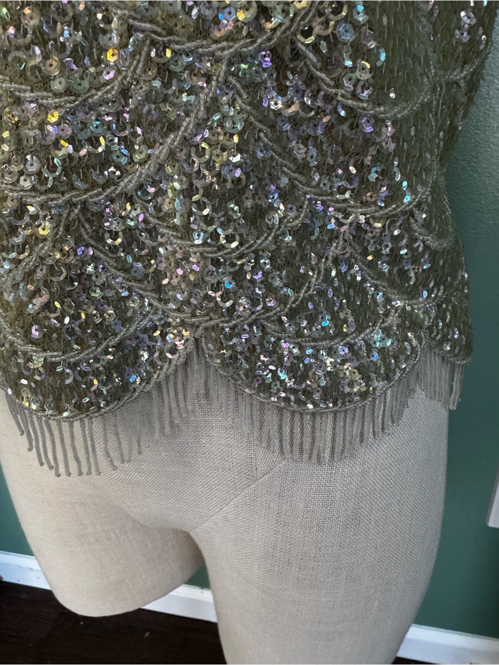 Vintage Sleeveless Sequin Scallop Top - Light Seafoam Green - Picture 8 of 13